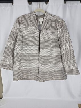 Chico's Metallic Stripe Open-Front Jacket in Ivory and Taupe